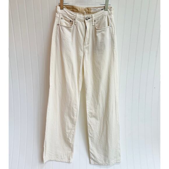 rag & bone Logan Featherweight Mid Rise Wide Leg Jeans Ecru White Cotton Size 25 - Picture 4 of 9